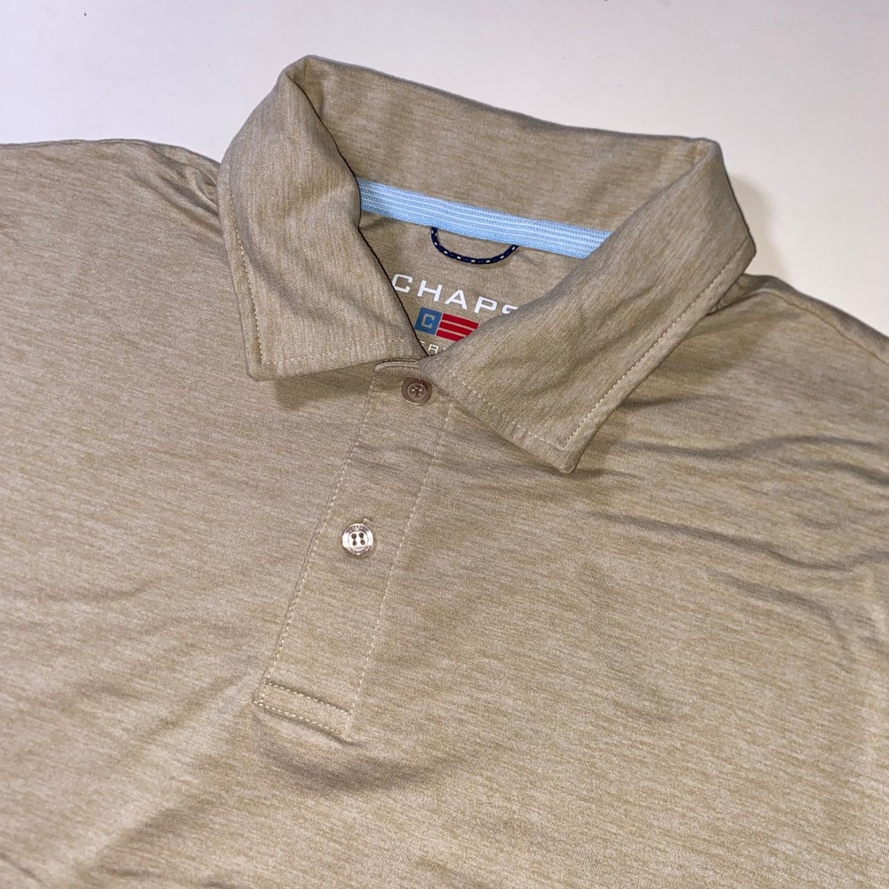 Chaps Everyday Performance Men Medium Tan Heathered Short Sleeve Polo Shirt C211